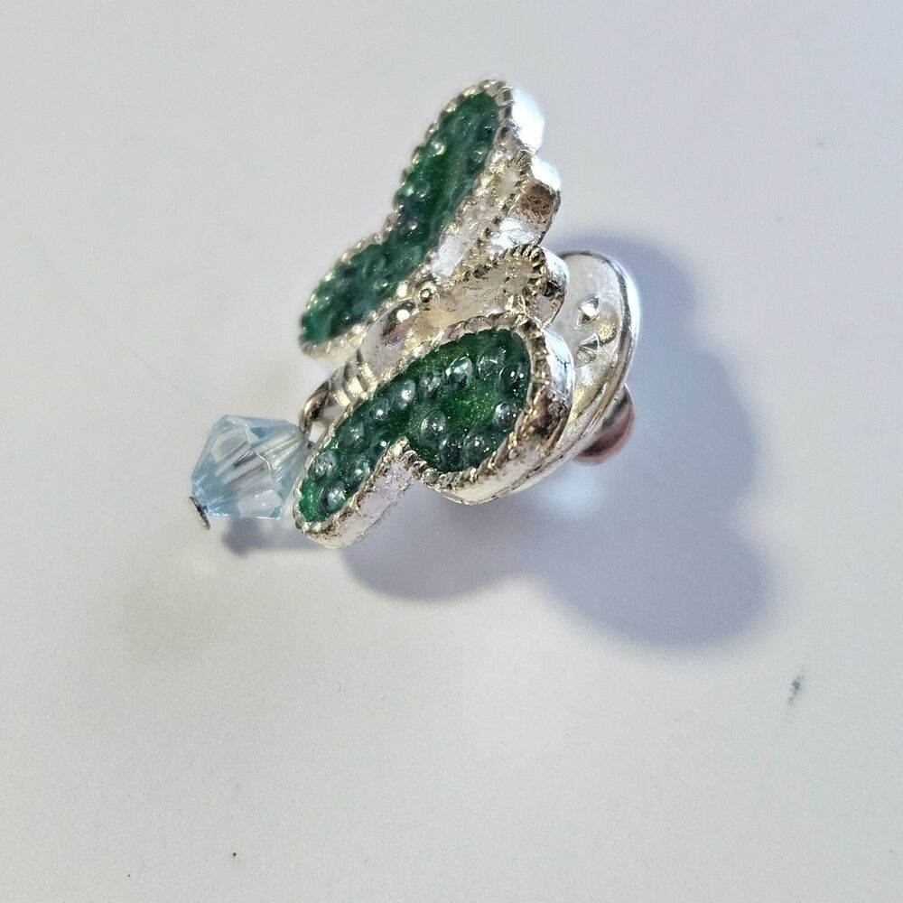 Avon Birthstone March Aquamarine Butterfly Pin Silver Tone Vintage Lapel - Picture 10 of 10